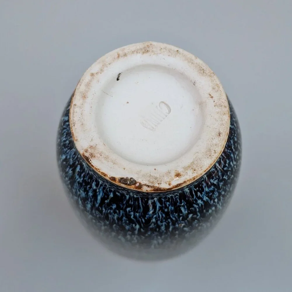 Vintage Miniature Blue Mottled Glaze Ceramic Vase | 5-Inch Decorative Bud Vase - Picture 4 of 5